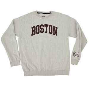Boston Crewneck Sweatshirt XL Beige Collegiate Spellout Fleece Pullover